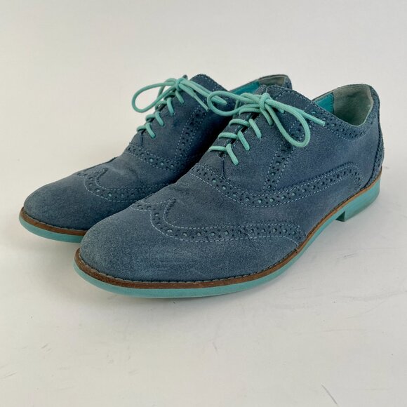 Women's Cole Haan Blue Suede Alisa Wingtip Lace Up Oxfords Shoes, Sz 7.5 - Picture 1 of 9